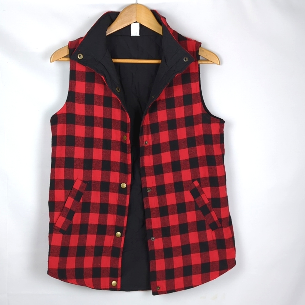 SUNSHINE & RODEOS Women's Red Black Buffalo Check Vest Size Small